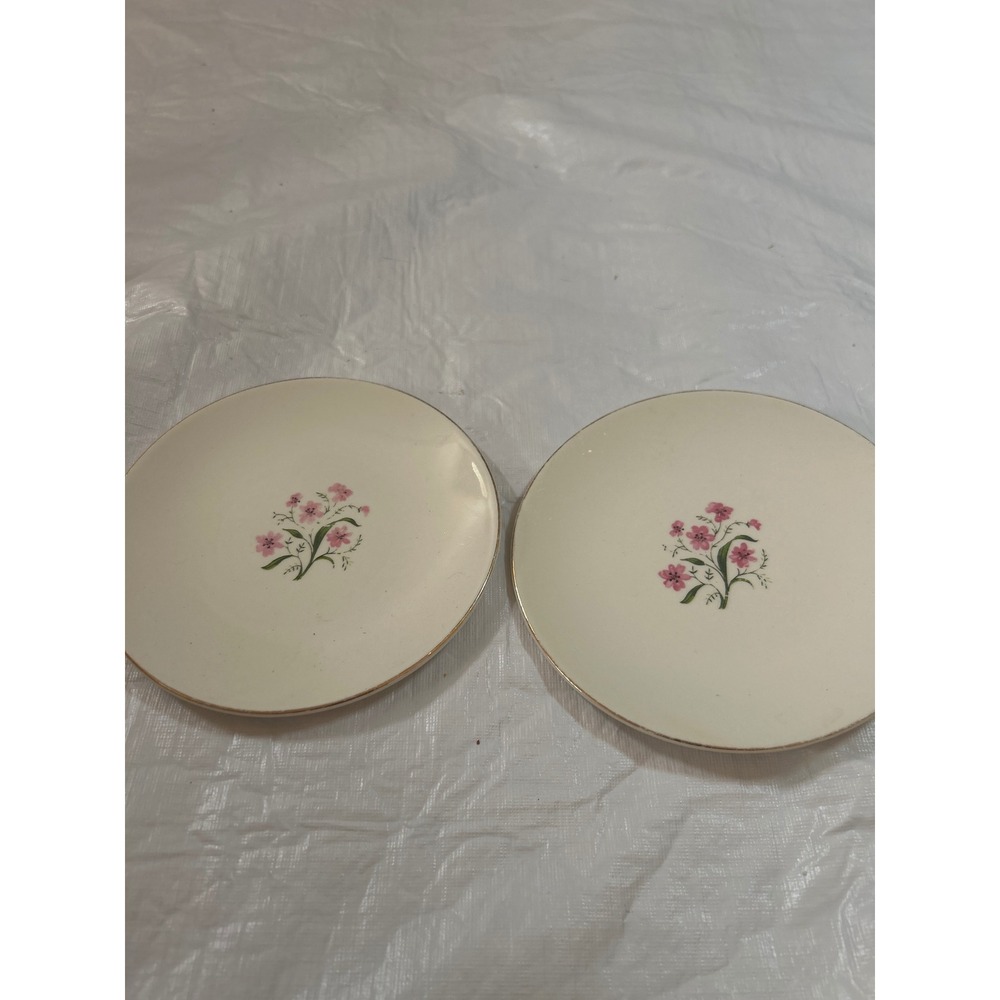 Knowles China Saucers Floral Pink Blossom Gold Rim Set of 2 Vintage USA‎